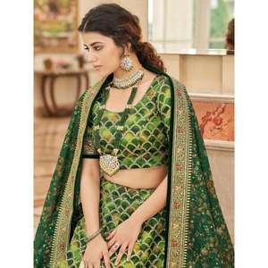 Improbable Green <b>Sequins</b> <b>Art</b> Silk Engagement Wear Lehenga Choli - Product Image 4