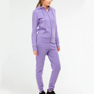 Conjunto Deportivo de Felpa de Algodón Color Lavanda para Mujer, Sudadera con Cremallera Completa y Pantalones Jogger, 2 Piezas, Fabricante Mayorista, Ropa de Invierno Personalizada - Product Image 3
