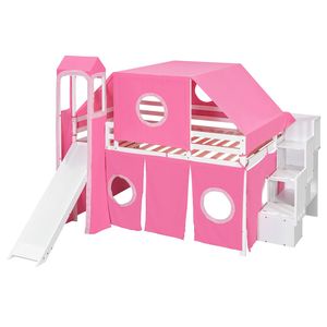 Pink Full Size Loft <b>Bed</b> <b>with</b> <b>Tent</b> and Tower for Kids' Rooms - Product Image 6