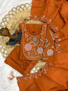 ชุดกางเกง anarkali kurti ปักด้วยไหมโรมันพรีเมี่ยมพร้อมผ้าไหมสไตล์จีนชุดสวมใส่ตามชาติพันธุ์ของผู้หญิง - Product Image 3