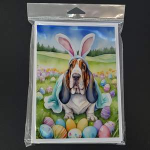 Whimsical Basset Hound Easter Egg Hunt A7 Tarjetas de felicitación Paquete de 8 tarjetas de nota en blanco con sobres Tamaño 5x7 - Product Image 3