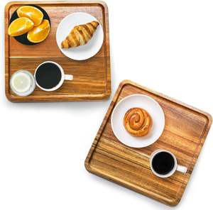 Bandeja Cuadrada de Madera de Acacia, Plato Cuadrado de Madera para Servir, Platos Cuadrados de Madera de Acacia para Charcutería, Frutas y Pan - Product Image 1