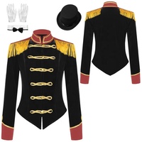 Costume de maître de cérémonie de cirque pour femmes, ensemble veste longue à manches longues avec chapeau et gants pour Halloween, cosplay, déguisement, performance