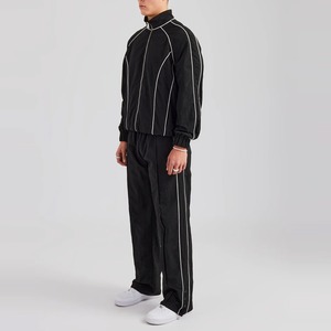 Ensemble de survêtement noir pour homme, couleur unie, à capuche, taille élastique, respirant, coupe-vent, en polaire 100 % polyester, style sportif - Product Image 6