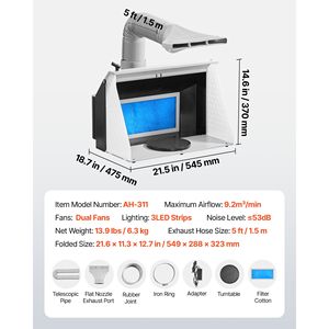 Kit Cabina di Verniciatura Portatile per Aerografo con Dimensioni 54,6 x 47,5 x 37 cm, Doppia Ventola, 3 Luci LED, per Uso Hobbistico - Product Image 5