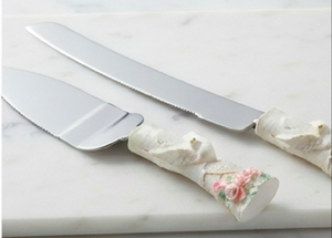 Elegant Stainless Steel Cake Knife and Server Set With White Floral Handle Ideal For Dessert Serving And Wedding Gifts - Product Image 3