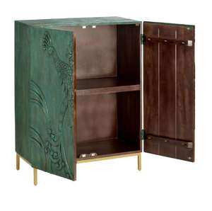 Gabinete de Bar de Gran Capacidad, Diseño Moderno, Tallado a Mano en Madera de Mango con Acabado Verde Azulado - Product Image 3