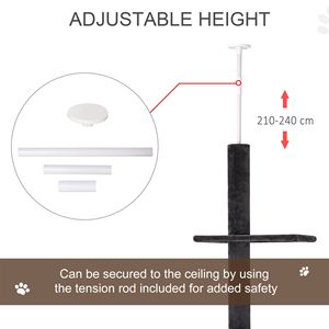 Albero per Gatti Regolabile da 220-245 cm Grigio, da Pavimento a Soffitto, con Tiragraffi in Juta e Pallina Pendente per Gatti e Tiragraffi - Product Image 5