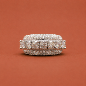 Moissanite Diamond <b>Wedding</b> <b>Band</b> Wide Round Cut <b>Sterling</b> <b>Silver</b> Ring - Product Image 1