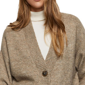 Cárdigan Oversize Beige de Alta Calidad para Mujer, Suéter de Punto Suave con Botones, Mezcla de Lana, Dobladillo Acanalado y Hombros Caídos - Product Image 5