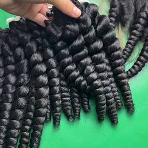 Extensions de cheveux humains bruts CDYHAIRVN Bouncy Curl Fumi Snail, texture personnalisable, aspect naturel, non-Remy, double trame machine, sans traitement. - Product Image 4