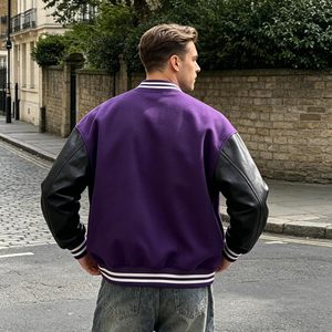 Varsity <b>Jacket</b> Men Custom Leather Letterman <b>Jacket</b> Embroidery <b>Rhinestone</b> Applique Baseball Style OEM ODM Factory Direct - Product Image 6
