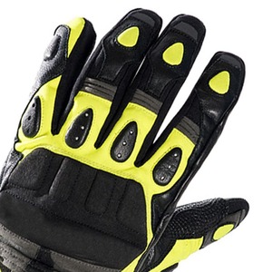 Gants de course en cuir à doigts entiers, design noir et jaune, sangle de poignet réglable, fermeture auto-agrippante, unisexe, pour la conduite - Product Image 2