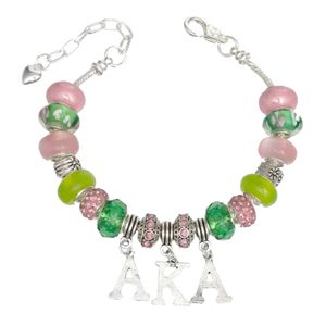 Pulsera de cuentas redondas rosas y verdes con dije de letra, joyería de moda para mujer, pulsera de cuentas colorida, elegante accesorio de regalo. - Product Image 2