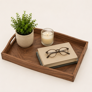 Handcrafted Rectangular <b>Walnut</b> Wood Serving Tray With Built-in Handles Large Decorative Ottoman Tray For Breakfast <b>Coffee</b> <b>Table</b> - Product Image 4