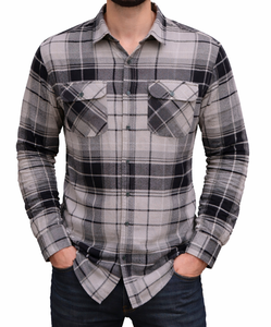 Chemise en flanelle grise brossée matelassée doublée teinte en fil pour homme, chemise de moto personnalisée 100% coton, collection Printemps Dixxon, vente en gros Brass - Product Image 2