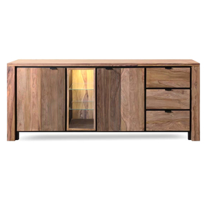 Modern Luxury Midcentury Solid Mango Wood <b>Sideboard</b> Glass Doors Drawers 3 ft Capacity Living Room <b>Kitchen</b> Bathroom Furniture - Product Image 2