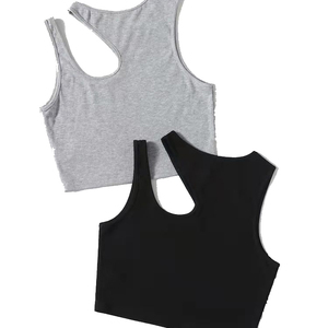 Women's Hip Hop Style 100% Cotton Knitted Solid Color Halter Neck Short Crop Tank <b>Top</b> with Lace Button Ribbons in Green - Product Image 2