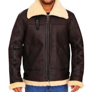 Blouson aviateur en cuir véritable pour homme avec doublure en fausse fourrure, chaud pour l'hiver, style moto, fermeture éclair, coupe classique - Product Image 5