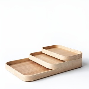 Minimalist Wooden <b>Serving</b> Trays Rectangle Solid Design Durable Plate <b>Set</b> for Kitchen Home Decor - Product Image 2