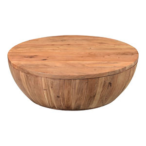 Table basse de salon en bois d'acacia massif fait main, de forme ronde, avec espace de rangement, finition naturelle moderne, approuvée pour l'hôtellerie - Product Image 1