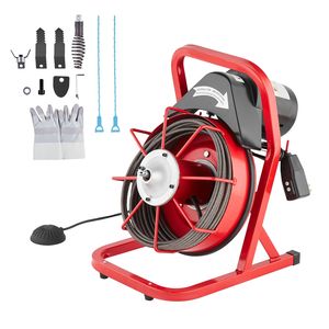 Macchina Elettrica per la Pulizia degli Scarichi da 250W, Spirale per Fognature da 50FT x 3/8 Pollici con Alimentazione Manuale, 4 Frese, Macchina Puliscitubi a Alimentazione Manuale - Product Image 1