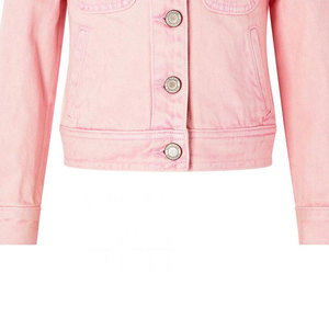 Pink Denim Blouson <b>Jacket</b> <b>Women</b> 100% Cotton Full Sleeve Button Front Solid Color Winter Casual Wear Short Length <b>Lightweight</b> - Product Image 4