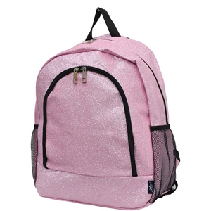 Cheerleading Backpack Custom Printed Polyester Light Pink <b>Glitter</b> <b>Black</b> Trim Silver Zipper Mesh Pocket OEM - Product Image 2
