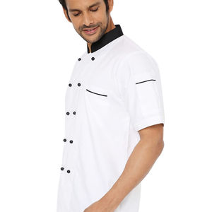 Men's White Short Sleeve High Visibility Work Coverall <b>Black</b> Collar Breathable Cotton Workwear Uniform - Product Image 6