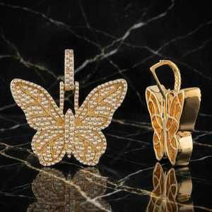 จี้เงินแท้ทรงฮิปฮอป ประดับเพชร VVS คุณภาพสูง ผ่านการทดสอบด้วยเครื่องตรวจสอบเพชร รูปทรงบาแกตต์ พร้อมจี้รูปผีเสื้อ สะดวกสบายด้วยเพชร VVS ทรงบาแกตต์ - Product Image 1