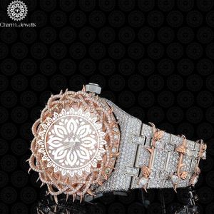 Montre de luxe Charm_Jewells en acier inoxydable glacé, boîtier 40 mm, cadran ajouré, analogique, mécanique, pour homme, bijou de mode, étanche 10 bars - Product Image 3