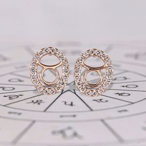 Boucles d'oreilles clous en or rose avec halo de diamants du zodiaque Taureau, bijoux fins en diamants de laboratoire pour les amateurs d'astrologie, plaqué or rose - Product Image 5