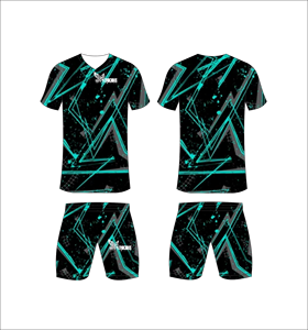 Conjunto de Uniforme de Fútbol Sublimado Personalizado, Negro, Verde Azulado, Neón, Patrón Geométrico, Transpirable, de Secado Rápido, para Hombre y Niño - Product Image 1