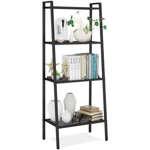 Libreria nera a 4 ripiani con scala multifunzionale a forma di scala con supporto in metallo per fiori e scaffali per piante - Product Image 1