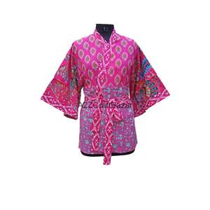 Bata Kimono de Manga Corta para Mujer, 100% Algodón, Estampado Floral, Cuello en V, con Cordón Ajustable, Transpirable, de Secado Rápido, para Vacaciones - Product Image 3