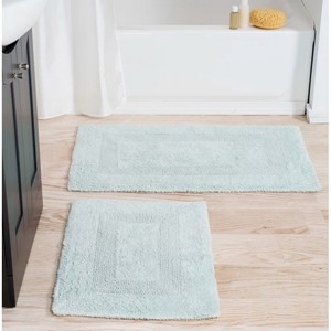 Cotton <b>Bath</b> Mat Set 2 Piece Rectangle Solid Color Classic Style Non-Slip Rubber Backing Home Use <b>Light</b> Blue - Product Image 2