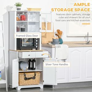 Ampio credenza dispensa da cucina bianca da 67 pollici con ante a telaio e ripiano per microonde, 2 cassetti - Product Image 4