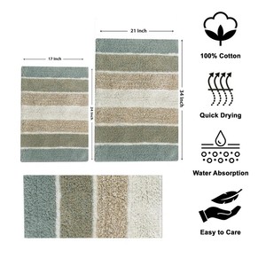 Striped Cotton Bath <b>Mats</b> Rectangle Non-Slip Tufted Rug <b>Set</b> of 2 Modern Home <b>Bathroom</b> Floor <b>Mat</b> with Rubber Backing - Product Image 6