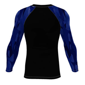 Chemise de compression à manches longues pour homme, imprimé camouflage bleu, séchage rapide, anti-plis, coupe sportive, col ras du cou, pour l'été, en Spandex/Polyester - Product Image 2