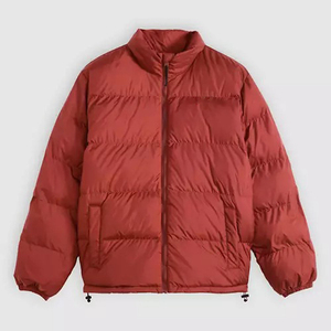 Chaqueta Acolchada Roja para Hombre con Cuello Alto y Capucha, Cierre de Cremallera, Cortavientos, Informal de Invierno, Relleno de Algodón, Corte Regular - Product Image 5