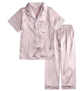 Ensemble de pyjama rouge à manches courtes pour filles, couleur unie, vêtements de nuit d'été, en Polyester doux, longueur normale, pour enfants de 3 à 14 ans - Product Image 2