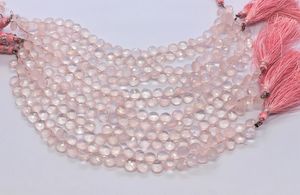 Bracelet de pierres de quartz rose naturel facettées en forme de cœur, 8 pouces, taille 8-9 mm, pierres précieuses de quartz rose, provenant d'un grossiste indien. - Product Image 6