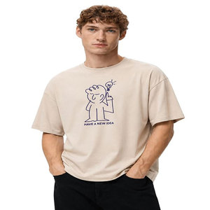 T-shirt à manches courtes beige pour homme, coupe classique, uni, décontracté, 100% coton, jersey tricoté, col rond, anti-boulochage, séchage rapide - Product Image 3