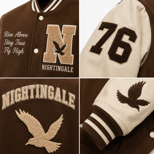 Custom Logo High Quality Chenille Embroidery Patchwork <b>Winter</b> Bomber Letterman Unisex Varsity <b>Jacket</b> with <b>Leather</b> Sleeves - Product Image 5