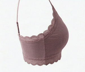 Ensemble soutien-gorge sans armatures et culotte hipster pour femme avec dentelle, taille mi-haute, en coton tricoté et élasthanne, couleur unie élégante - Product Image 5