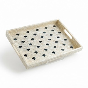 Handmade Mother of Pearl Inlay Tray Luxury MOP Serving Platter with Handles Rectangular Fish Scale <b>Mosaic</b> Decorative Tray - Product Image 1
