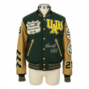 Vestes de baseball personnalisées pour hommes, style universitaire, chaudes pour l'hiver, avec manches en cuir, logo brodé, style lycée - Product Image 1