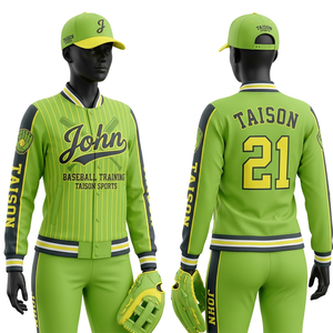 Chaqueta de Entrenamiento de Béisbol para Mujer, 300 GSM, Tejido de Poliéster Interlock, Verde con Rayas Doradas, Paneles en Contraste, Bordado Tackle Twill - Product Image 5