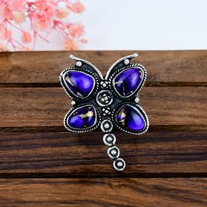 Anillo de Turquesa Púrpura, Plata de Ley, Joyería Artesanal Oxidada, Estilo Boho, Inspirado en la Naturaleza, Regalo para Ella - Product Image 1