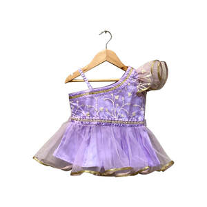 Pakistani & <b>Indian</b> Girls' Embroidered Net <b>Top</b> with Purple Dhoti Sleeveless Design - Product Image 4